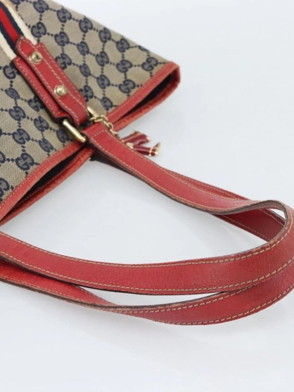 GUCCI GG Canvas Sherry Line Tote Bag Navy Gold 137396 Auth 183069 - Picture 7 of 16